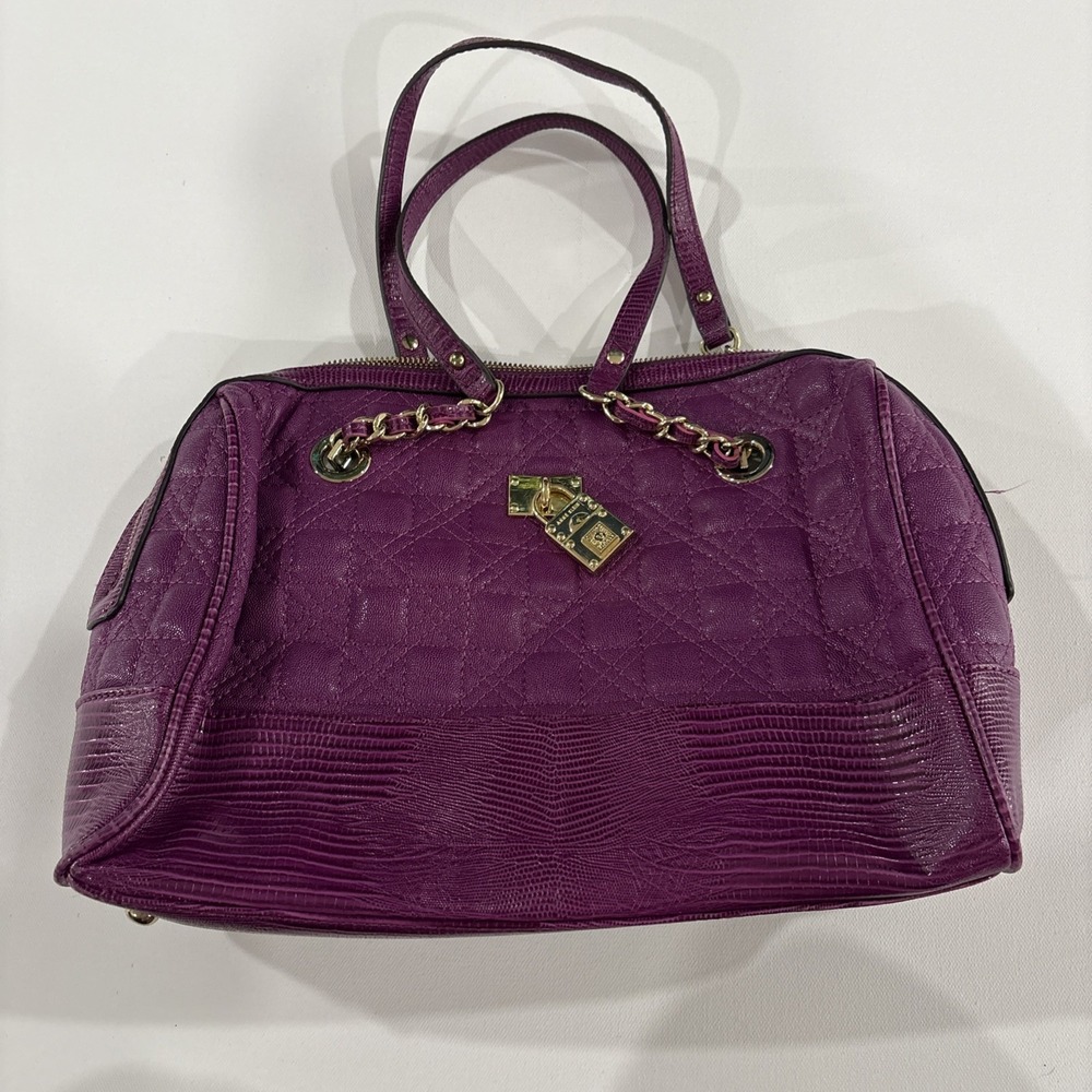 Anne Klein  Purple Faux Leather Quilted Large Tote Bag purse Gold Hardware